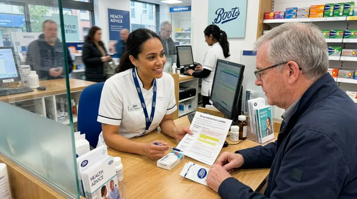 Pharmacist advising on drug interactions - medical cannabis safety check UK Birmingham