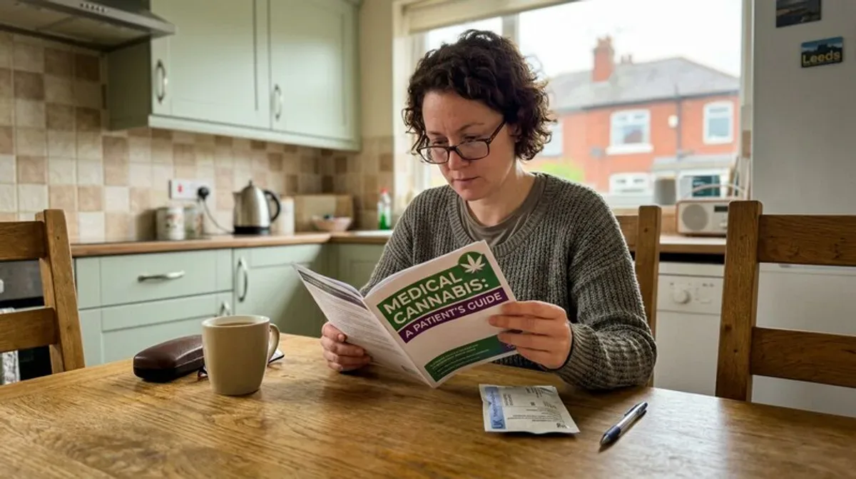 Patient reading medical cannabis beginners guide - UK prescription information Leeds