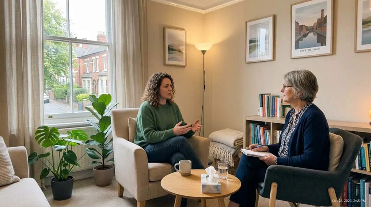 Woman in therapy consultation - medical cannabis anxiety treatment UK